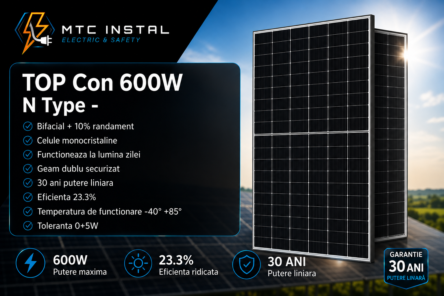 Panou fotovoltaic Topcon 600W N Type